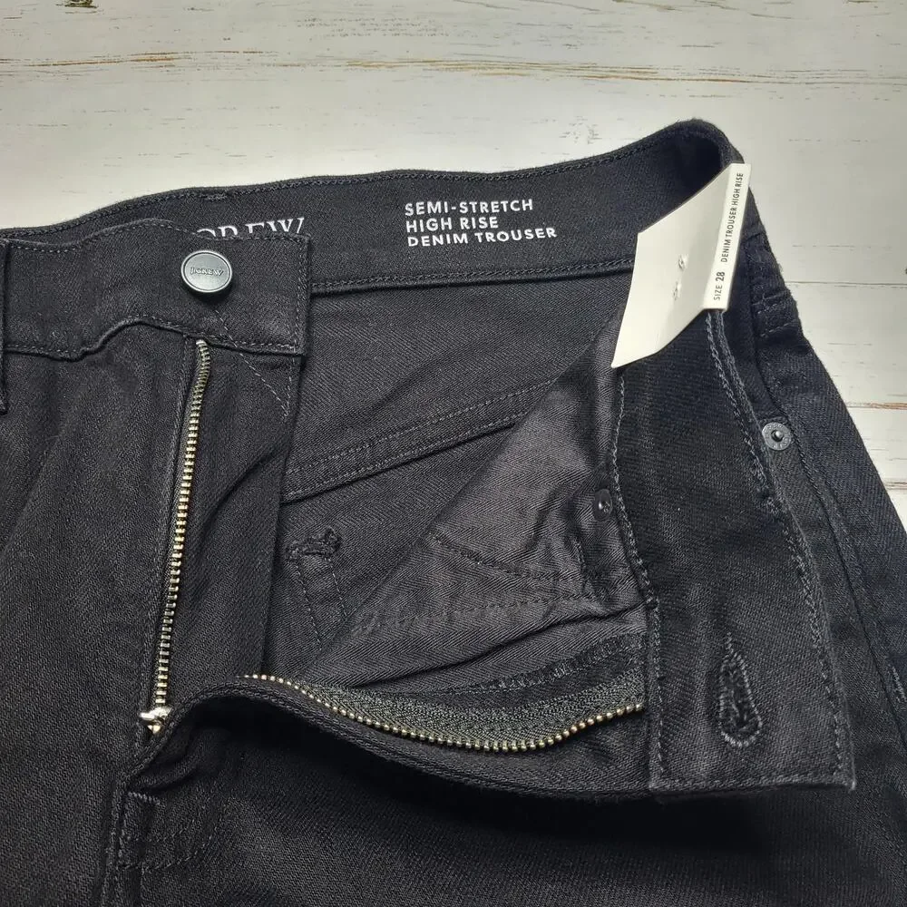 J Crew Denim Trouser‎ Jeans Wide Leg Black Semi Stretch High Rise Minimalist 28